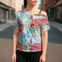 Palaka with Honu and Plumeria Cross Shoulder Shirt Hawaiian Heritage Spirit LT9 - Polynesian Pride