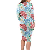 Palaka with Honu and Plumeria Family Matching Long Sleeve Bodycon Dress and Hawaiian Shirt Hawaiian Heritage Spirit - Polynesian Pride