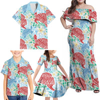 Palaka with Honu and Plumeria Family Matching Off Shoulder Maxi Dress and Hawaiian Shirt Hawaiian Heritage Spirit - Polynesian Pride