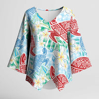 Palaka with Honu and Plumeria Kimono Sleeve Blouse Hawaiian Heritage Spirit LT9 Female Blue - Polynesian Pride