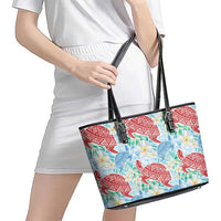 Palaka with Honu and Plumeria Leather Tote Bag Hawaiian Heritage Spirit - Polynesian Pride