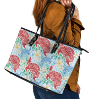 Palaka with Honu and Plumeria Leather Tote Bag Hawaiian Heritage Spirit - Polynesian Pride