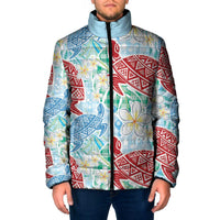 Palaka with Honu and Plumeria Padded Jacket Hawaiian Heritage Spirit LT9 Men Blue - Polynesian Pride