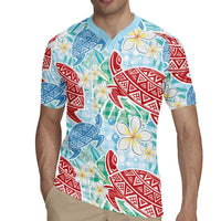 Palaka with Honu and Plumeria Rugby Jersey Hawaiian Heritage Spirit - Polynesian Pride