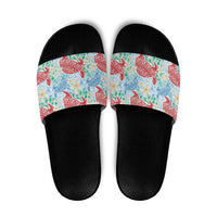 Palaka with Honu and Plumeria Slide Sandals Hawaiian Heritage Spirit LT9 Blue - Polynesian Pride