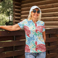 Palaka with Honu and Plumeria Women Polo Shirt Hawaiian Heritage Spirit - Polynesian Pride