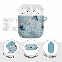 Blue Palaka Crane and Flowers AirPods Case Japan Heritage Spirit LT9 - Polynesian Pride