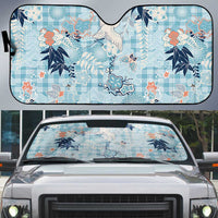 Blue Palaka Crane and Flowers Auto Sun Shade Japan Heritage Spirit - Polynesian Pride