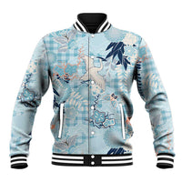 Blue Palaka Crane and Flowers Baseball Jacket Japan Heritage Spirit LT9 Unisex Blue - Polynesian Pride