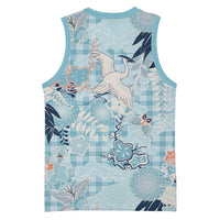 Blue Palaka Crane and Flowers Basketball Jersey Japan Heritage Spirit LT9 - Polynesian Pride