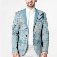 Blue Palaka Crane and Flowers Blazer Japan Heritage Spirit LT9 - Polynesian Pride