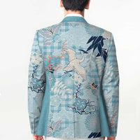 Blue Palaka Crane and Flowers Blazer Japan Heritage Spirit LT9 - Polynesian Pride
