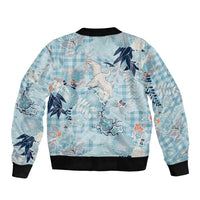 Blue Palaka Crane and Flowers Bomber Jacket Japan Heritage Spirit - Polynesian Pride