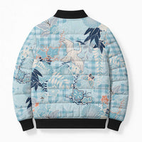 Blue Palaka Crane and Flowers Bomber Puffer Jacket Japan Heritage Spirit LT9 - Polynesian Pride