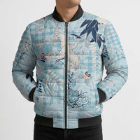 Blue Palaka Crane and Flowers Bomber Puffer Jacket Japan Heritage Spirit LT9 - Polynesian Pride