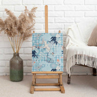 Blue Palaka Crane and Flowers Canvas Wall Art Japan Heritage Spirit LT9 - Polynesian Pride