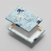 Blue Palaka Crane and Flowers Canvas Wall Art Japan Heritage Spirit LT9 - Polynesian Pride