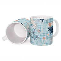 Blue Palaka Crane and Flowers Ceramic Mug Japan Heritage Spirit - Polynesian Pride