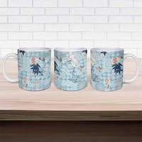 Blue Palaka Crane and Flowers Ceramic Mug Japan Heritage Spirit - Polynesian Pride