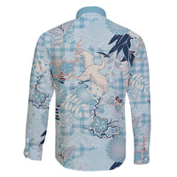 Blue Palaka Crane and Flowers Family Matching Puletasi and Hawaiian Shirt Japan Heritage Spirit - Polynesian Pride