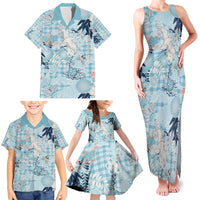 Blue Palaka Crane and Flowers Family Matching Tank Maxi Dress and Hawaiian Shirt Japan Heritage Spirit - Polynesian Pride