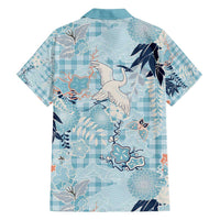 Blue Palaka Crane and Flowers Family Matching Tank Maxi Dress and Hawaiian Shirt Japan Heritage Spirit - Polynesian Pride