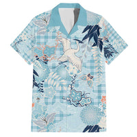 Blue Palaka Crane and Flowers Hawaiian Shirt Japan Heritage Spirit - Polynesian Pride