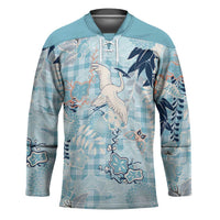 Blue Palaka Crane and Flowers Hockey Jersey Japan Heritage Spirit LT9 Unisex Blue - Polynesian Pride