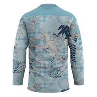 Blue Palaka Crane and Flowers Hockey Jersey Japan Heritage Spirit LT9 - Polynesian Pride