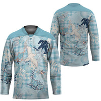 Blue Palaka Crane and Flowers Hockey Jersey Japan Heritage Spirit LT9 - Polynesian Pride