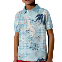 Blue Palaka Crane and Flowers Kid Polo Shirt Japan Heritage Spirit LT9 Kid Blue - Polynesian Pride