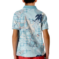 Blue Palaka Crane and Flowers Kid Polo Shirt Japan Heritage Spirit LT9 - Polynesian Pride