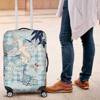 Blue Palaka Crane and Flowers Luggage Cover Japan Heritage Spirit - Polynesian Pride