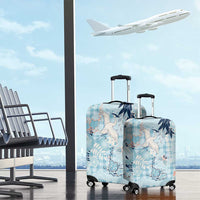Blue Palaka Crane and Flowers Luggage Cover Japan Heritage Spirit - Polynesian Pride
