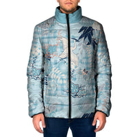 Blue Palaka Crane and Flowers Padded Jacket Japan Heritage Spirit LT9 Men Blue - Polynesian Pride