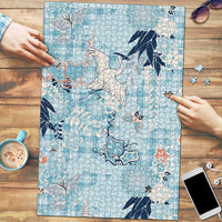 Blue Palaka Crane and Flowers Puzzle Japan Heritage Spirit LT9 Blue - Polynesian Pride