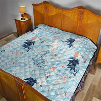 Blue Palaka Crane and Flowers Quilt Japan Heritage Spirit - Polynesian Pride