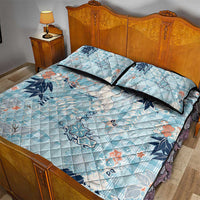 Blue Palaka Crane and Flowers Quilt Bed Set Japan Heritage Spirit LT9 - Polynesian Pride