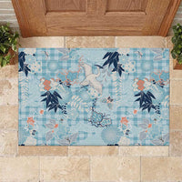 Blue Palaka Crane and Flowers Rubber Doormat Japan Heritage Spirit LT9 Blue - Polynesian Pride