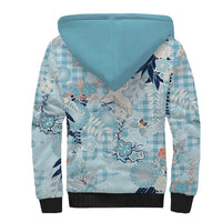 Blue Palaka Crane and Flowers Sherpa Hoodie Japan Heritage Spirit LT9 - Polynesian Pride