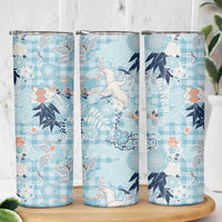 Blue Palaka Crane and Flowers Skinny Tumbler Japan Heritage Spirit - Polynesian Pride