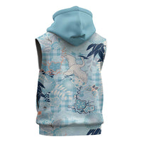Blue Palaka Crane and Flowers Sleeveless Hoodie Japan Heritage Spirit LT9 - Polynesian Pride