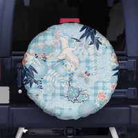 Blue Palaka Crane and Flowers Spare Tire Cover Japan Heritage Spirit - Polynesian Pride
