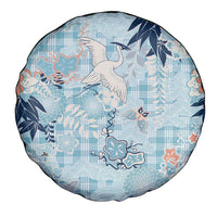 Blue Palaka Crane and Flowers Spare Tire Cover Japan Heritage Spirit - Polynesian Pride