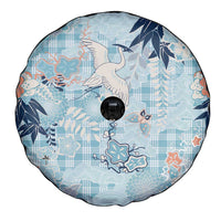 Blue Palaka Crane and Flowers Spare Tire Cover Japan Heritage Spirit - Polynesian Pride