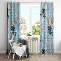 Blue Palaka Crane and Flowers Window Curtain Japan Heritage Spirit - Polynesian Pride