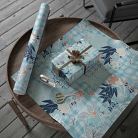 Blue Palaka Crane and Flowers Wrapping Paper Japan Heritage Spirit LT9 - Polynesian Pride