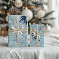Blue Palaka Crane and Flowers Wrapping Paper Japan Heritage Spirit LT9 - Polynesian Pride