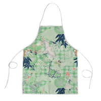 Green Palaka Crane and Flowers Apron Japan Heritage Spirit LT9 Green - Polynesian Pride
