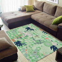 Green Palaka Crane and Flowers Area Rug Japan Heritage Spirit - Polynesian Pride